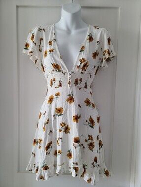 Forever 21 White Mini Dress with Mustard Floral Print